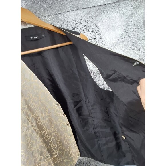 CooFandy Rose Pattern Cream Gold Button Up Vest w/ Tie Size M - Picture 8 of 10